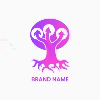 tree and arrow logo concept. modern, gradient, combination, simple and clean logotype. pink and purple. suitable for logo, icon, symbol and sign. such as finance or nature logo vector