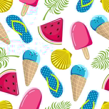 Seamless summer pattern with watermelon ice cream on a white background Vector illustration in a flat style