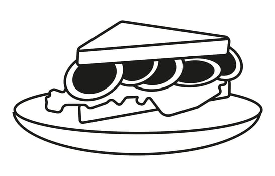 Line art vector icon an egg sandwich dish on a plate for apps or websites