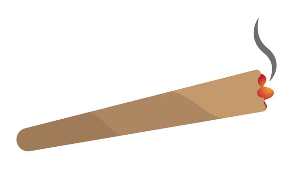 Smoking a marijuana joints or cannabis spliff cigarette flat vector color icon.