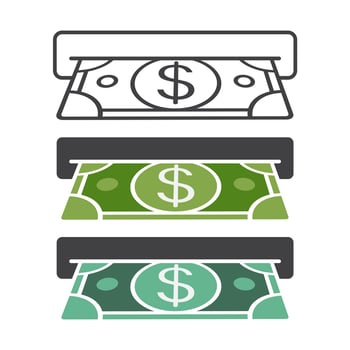 Three flat icon insert cash or receive money in ATM  with dollar currency for apps and websites vector