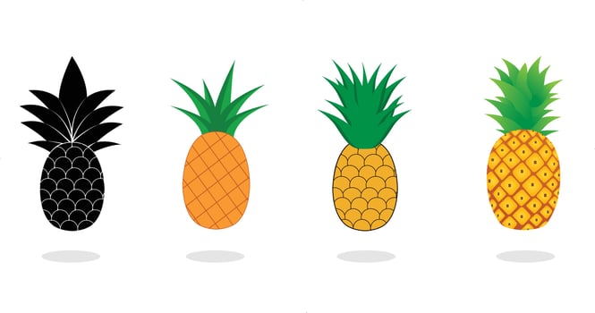 Pineapple collection. Illustration of pineapple fruit with isolated cartoon style on white background. summer fruits, for a healthy and natural life, Vector illustration.