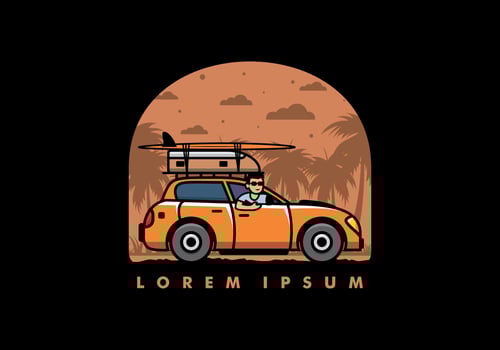 illustration of a man riding a car for vacation vector