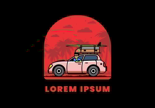 illustration of a man riding a car for vacation vector