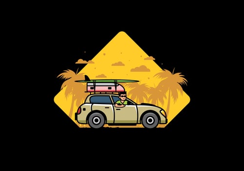 illustration of a man riding a car for vacation vector