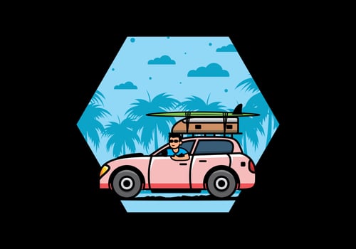illustration of a man riding a car for vacation vector