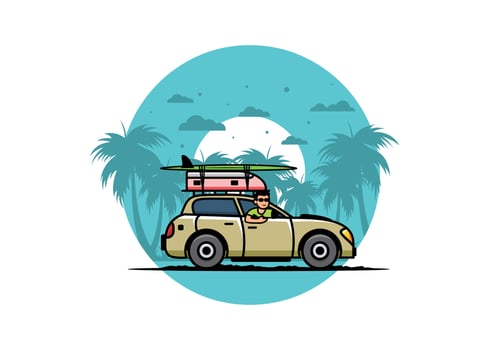 illustration of a man riding a car for vacation vector