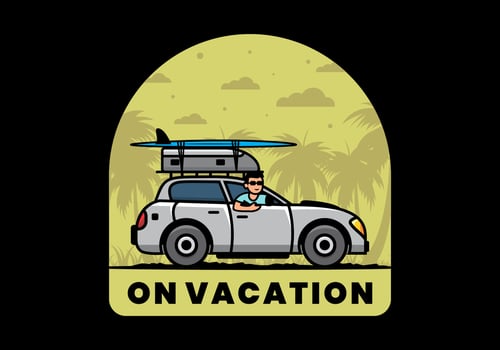 illustration of a man riding a car for vacation vector