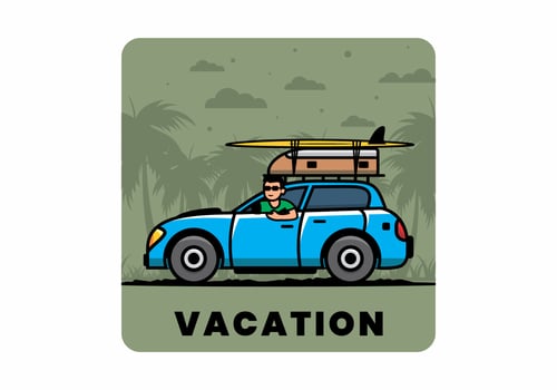 illustration of a man riding a car for vacation vector