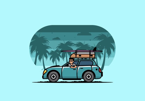 illustration of a man riding a car for vacation vector