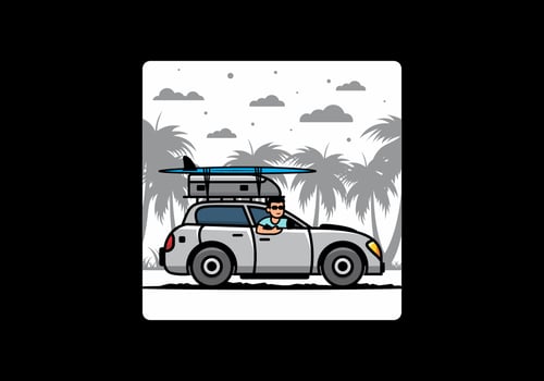 illustration of a man riding a car for vacation vector