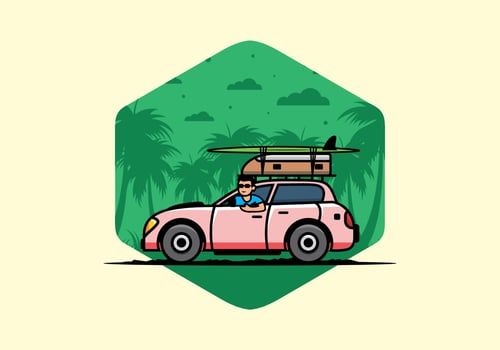 illustration of a man riding a car for vacation vector