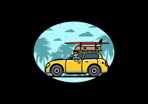 illustration of a man riding a car for vacation vector