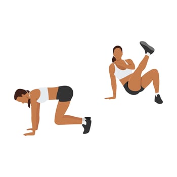 Woman doing Breakdancer kick exercise. Flat vector illustration isolated on white background