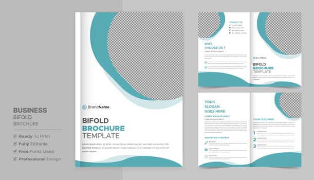 Bifold Brochure Design Template For Your Company, Corporate, Business, Advertising, Marketing, Agency, And Internet Business. vector
