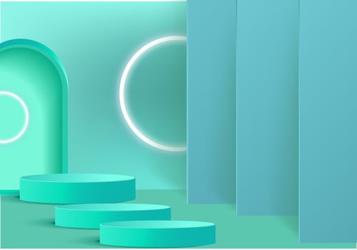3d background products display podium scene with palm leaf geometric platform. background vector 3d render with podium. stand show cosmetic product. Stage showcase on pedestal display orange studio