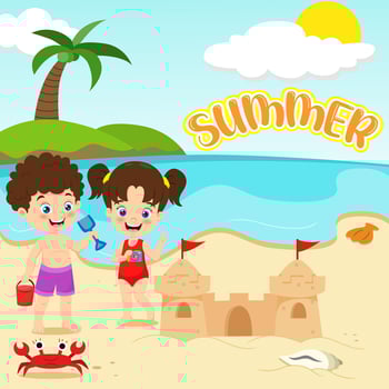 Children playing at tropical beach vector