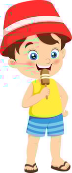 Cute little boy cartoon eating ice cream vector