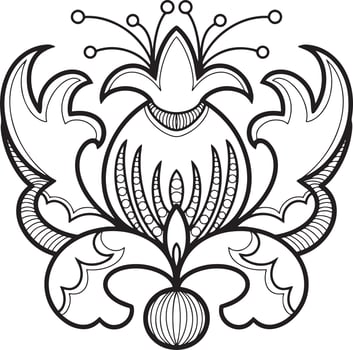 Monochrome vector illustration on a transparent background. Decorative peony flower with petals