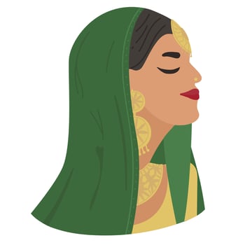happy indian woman face with hiyab profile picture avatar cartoon character portrait vector illustration