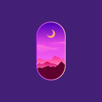 Vector illustration of mountain sunset. Abstract mountain illustration. The dawn sun over the mountains in the background in the foreground. Mountain landscape.