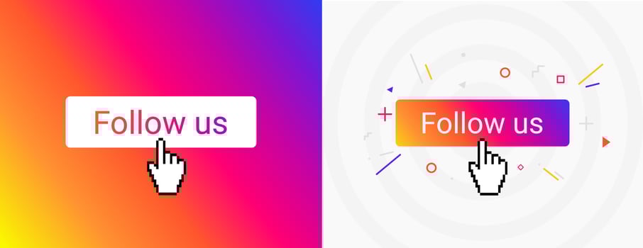 Hand Mouse Cursor Clicks the Follow us Button social media vector illustration