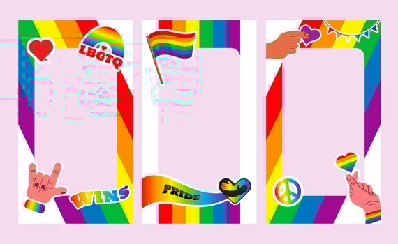 Pride frame stories. LGBT symbols. Love, heart, flag in rainbow colours, Gay, lesbian parade, template Vector  illustration