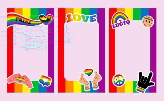 Pride frame stories. LGBT symbols. Love, heart, flag in rainbow colours, Gay, lesbian parad vector