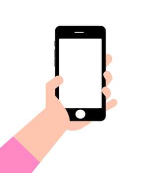 Hand holding smartphone on white background.Vector illustration. vector