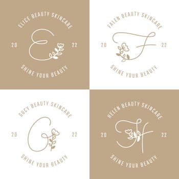 Minimalist and elegant hand drawn letters E to H floral botanical logo vector
