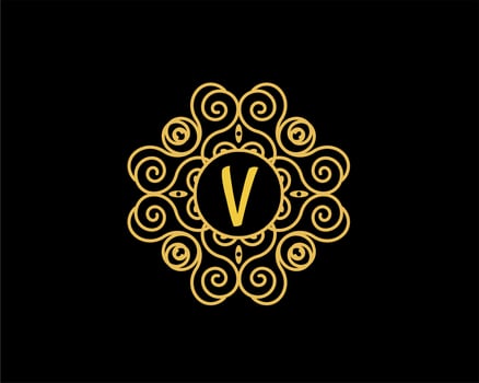 letter V logo design with ornament vector