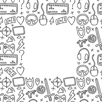 seamless pattern with gaming icons and place for text vector