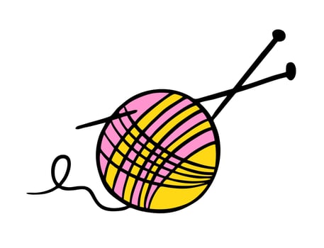 Yarn skein doodles Hand made Needlework Vector illustration on white background