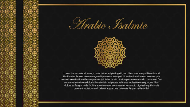 Arabic Islamic Elegant black and Golden Luxury Ornamental Background with Islamic Pattern and Decorative Ornament Border Frame stock illustration vector
