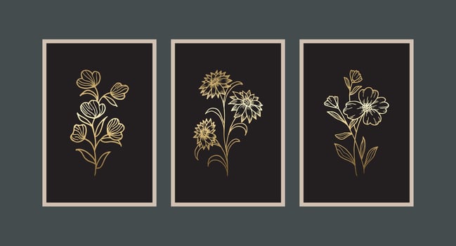 Modern boho abstract trendy background design. golden plant painting vector
