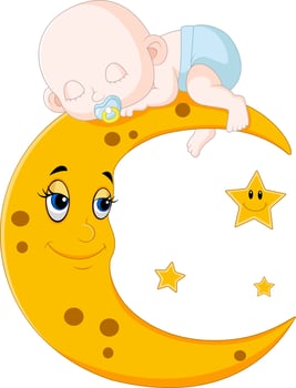 Cute baby sleeping on the moon vector