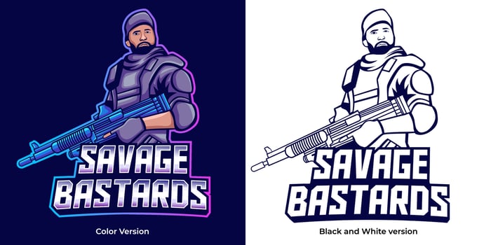 soldier holding rifle mascot logo vector