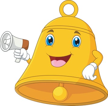 School bell character with megaphone vector