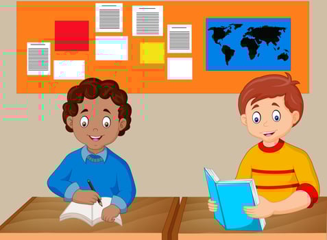 Kids study together vector