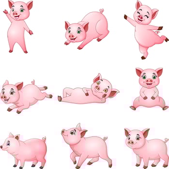 Cartoon little pigs collection with different posing vector