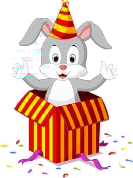 rabbit cartoon coming out of gift box vector