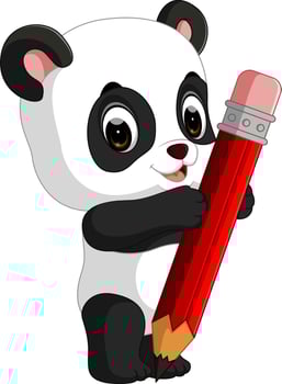 Cute panda cartoon holding pencil vector