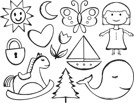 collection hand drawn kids doodle illustration for stickers poster etc vector
