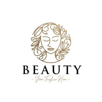 Beauty woman head feminine line art with floral natural gold logo vector
