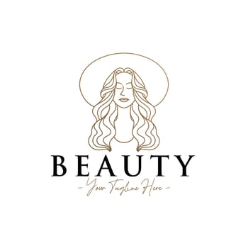 Beauty woman face with hat gold logo vector