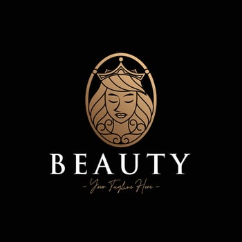 Beauty woman queen face gold logo template vector