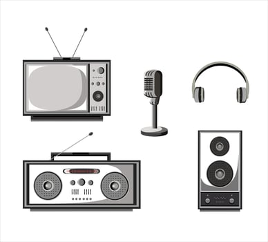 Vector illustration of vintage technology goods collection
