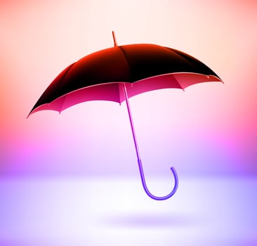 Umbrella with holographic effect. 3d vector illustration