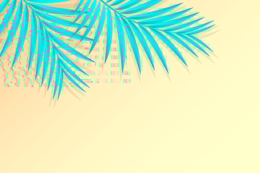 Blue tropical palm tree branches on the yellow background. Summer vector design.