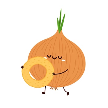 Fried onion rings tasty snacks. Onion cartoon vector. Onion mascot. vector